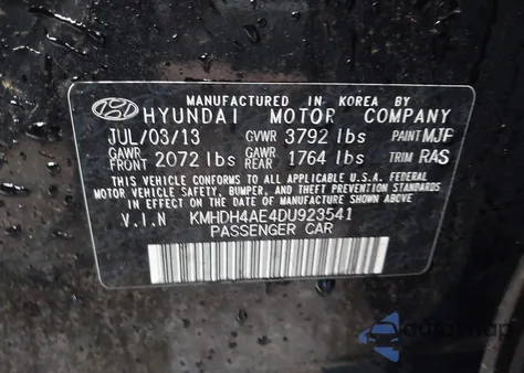 2013 Hyundai Elantra Gls из США, поврежденный, VIN KMHDH4AE4DU923541